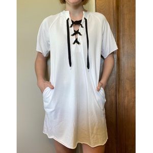 White T-Shirt Dress w/ Black Laces
